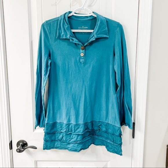 Neon Buddha Teal Tiered Ruffle Long Sleeve Tunic Top Size Small - Picture 1 of 7